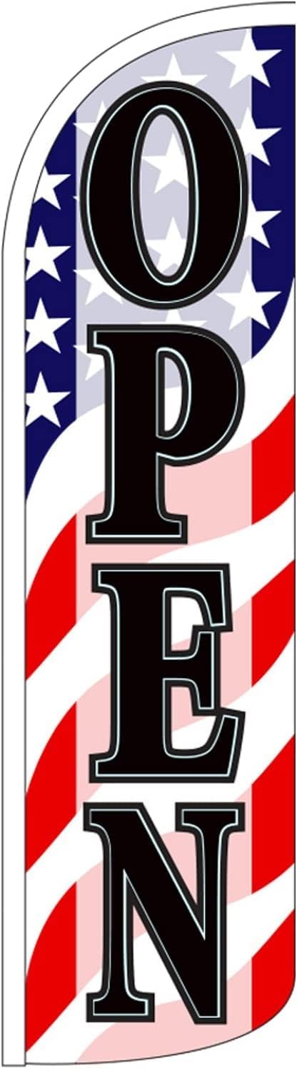 4 Less Co OPEN Windless Swooper Flag Feather Banner Sign 3x11.5 ft Tall (Flag Only) USA wq60