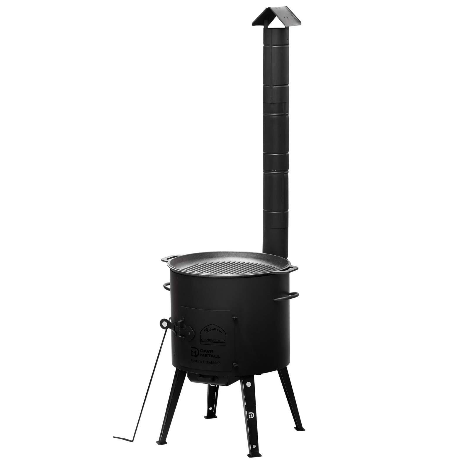 Kazan 15L Ø40 Utschak mit Abzugsrohr 2mm Stahl Kessel mit Deckel Grillpfanne Gusseisen Feuerstelle Feldküche
