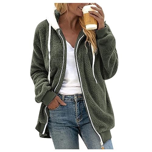 Fuzzy Fleece Jackets for Women Plus Size Hoodies Fall Winter Coats Color Block Patchwork Cardigan Coat with Pockets
