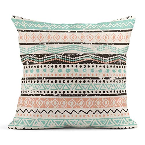 Cojín Acuarela Bohemio Étnico Tribal Rayas Azul Marrón para Vacacio