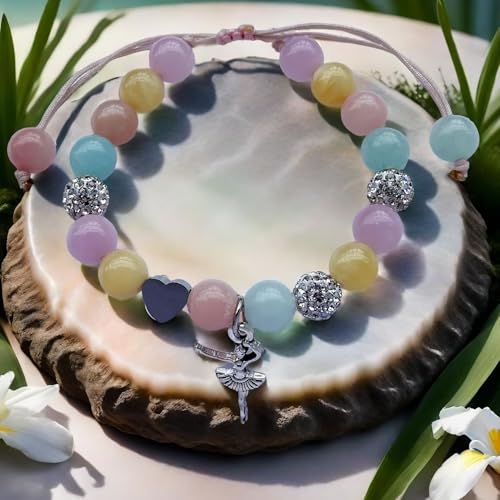 Image of DOLON Colorful Stones Handmade Crystal Ballet Charm Bracelet First Recital Stage Performance Dance Competition Encouragement Gift for Her