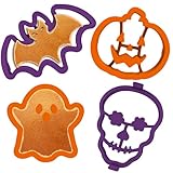 Kamehame Halloween Silicone Pancake Molds for Skull, Ghost, Bat and Pumpkin Shape Pancakes, 4 Pack Nonstick Pancake Shaper for kids, Fun Halloween Cake Ring Mold for Griddle Cooking