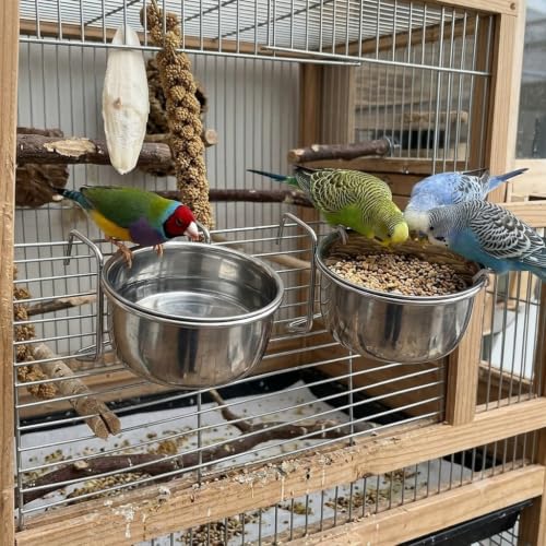Image of Pets Empire Best Stainless Steel Birds Coop Cup Feeder Bowl (200 ML Pack of 2, Hook)