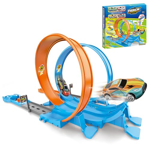 Juego de pista de carreras de coches - vehículo de construcción con pista de carreras, juego de escalada de pared de 360 grados, juego seguro para niños pequeños, interior, exterior, viajes