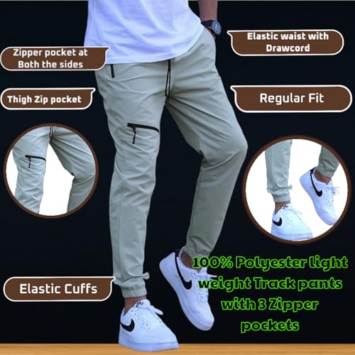 Image of Men's Regular-Fit Cargo Joggers | Trendy Lightweight Track Pants with Multi Zipper Pockets & Adjustable Waist | Versatile Trousers for Exercise, Travel & Lounge Wear