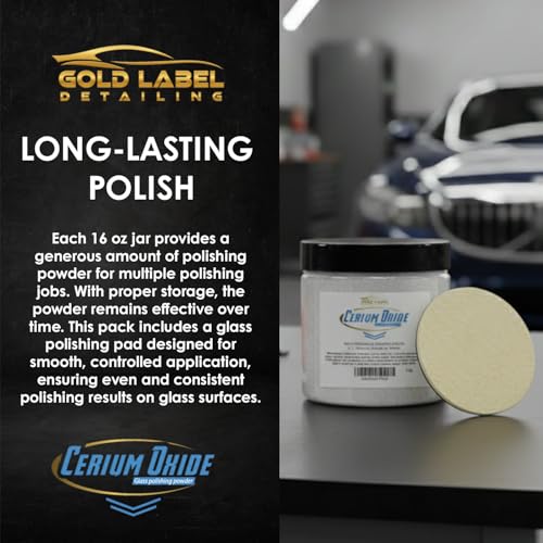 Image of Optical Grade Cerium Oxide 1lb Glass Repair Powder | Glass Window and Windshield Repair | Optical Grade, for use with Camera, Scope, Binocular Lens | Remove Scratches and Scuffs (1lb with 3 inch Pad)