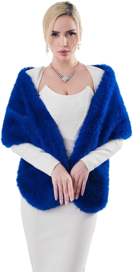 AMTFBY Women's Faux Fur Wrap Cross Shawl For Winter Evening Party Cape