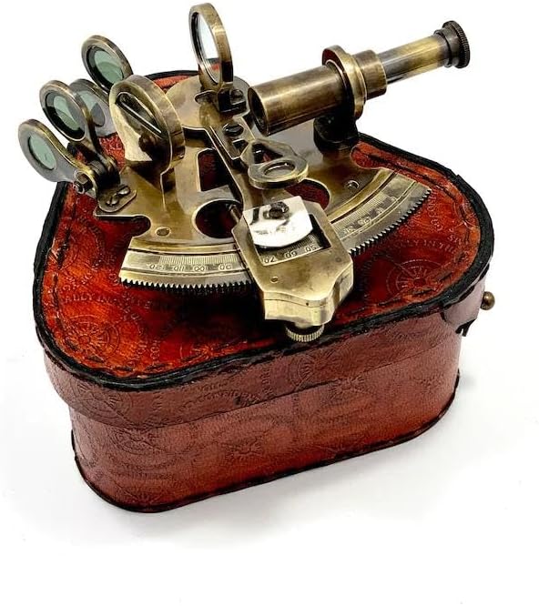 Nautical Sextant J.Scott London Vintage Brass Antique, Calibrated Navigational Instrument with Box, Golden