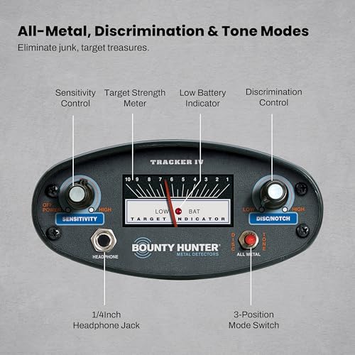 Image of Bounty Hunter Tracker IV Metal Detector for Adults & Kids - Gold & Silver Finder with Waterproof 8 inch Coil, 3 Detection Modes, Easy to Use, Lightweight, Includes Digger & Pouch - Made in USA