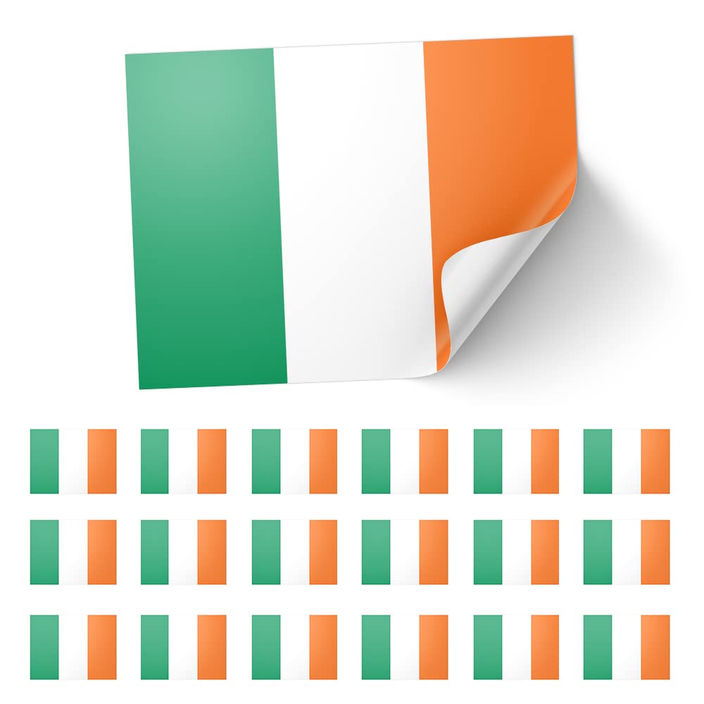 20 X Ireland Stickers – Glossy Irish Flag Decals 8.5cm x 5.5cm – Tricolour Green White Orange Stickers for Laptops, Scrapbooks, and Crafts