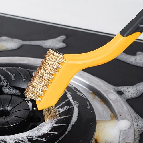 Image of 3pcs Wire Brushes Sturdy Little Cleaning Tool Scratch Brush, Nylon /Brass /Stainless Steel Bristles Brush with Curved Handle Grip Cleaning for Grout, Dirt, Rust, Paint Scrubbing Grease