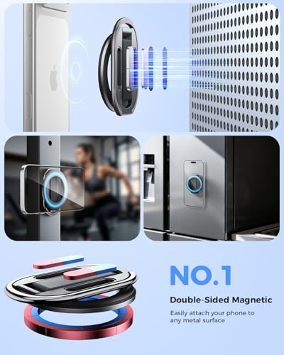 Image of SUPERONE Two-Sided Magnet MagSafe Phone Grip & Stand with Nylon Finger Loop | Foldable Magnetic Phone Ring Holder for Gym, Removable MagSafe Kickstand for iPhone 17 /16 /15 /14 /13 Series and MagSafe Cases