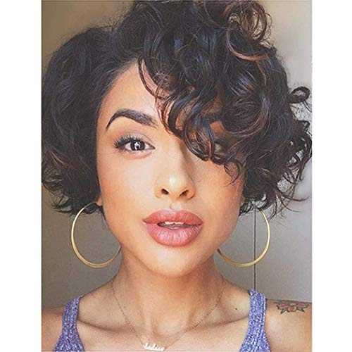 Bob, Brazilian Short Bob Pixie Cut Wig 150% Density Lace Front Curly Human