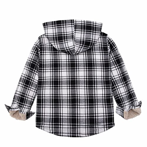 Image of ThCreasa Boys Plaid Flannel Jackets Sherpa Lined Zip Up Long Sleeve Warm Flannel Shirt with Hood