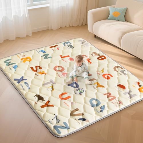 Image of Baby Play Mats for Floor - 65”x50” Playmat for Babies - Foldable Soft Foam Mat for Toddlers - Machine Washable & Non-Slip Thick Play Mat for Picnic Portable - Animals Alphabet Design