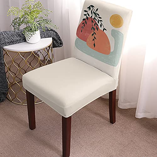 Dining Chair Slipcover, Modern Art Abstract Mountains And Sun Leaves Boho Art Mid-Century Stretch Kitchen Chair Covers Removable Parsons Chair Protector Covers For Dining Room Banquet Party, Set Of 6 #TOP1