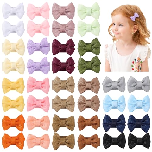 YHXX YLEN 1.4" Baby Hair Clips, Mini Bow Snap Clips 40 PCS - 20 Colors in Pairs | Non-Slip Snap Design | Gentle on Fine Hair | Grosgrain Ribbon Bows for Baby & Toddlers