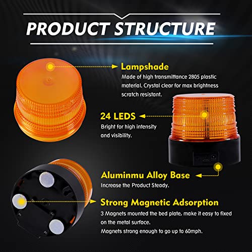 Battery Led Strobe Light, Wireless Amber Emergency Magnetic Flashing Warning Beacon For Truck Vehicle With 12-80V Cigarette Lighter Plug #TOP2