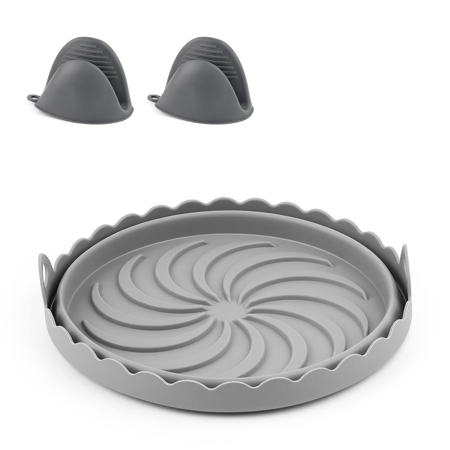 Silicone Air Fryer Liners, LNSYSNS Air Fryer Silicone Basket Foldable, 7.9inch Round Air Fryer Accessories with 2 Gloves Against Scalding, Baking Tray for Baking and Cooking Food