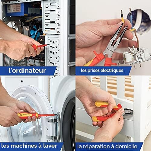 Lot de 14 outils isolés VDE avec pinces d'électricien et jeu de tournevis d'électricien, testé jusqu'à 10 000 V