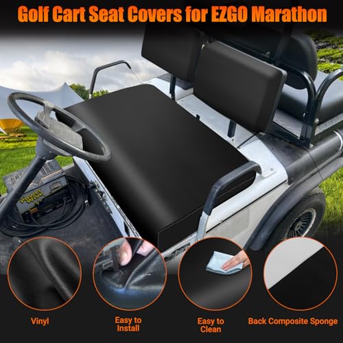 Image of Golf Cart Front Seat Covers Staple On Replacement for EZGO Marathon Golf Cart Seat Black Micro Fiber Leather Seat Cover
