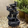 Ehozirta 5-Tier Cascading Water Fountain with LED Lights - Outdoor Garden Fountain with Soothing Waterfall Sounds, Feng Shui Decor for Patio/Backyard, Weatherproof Resin Construction Blakc