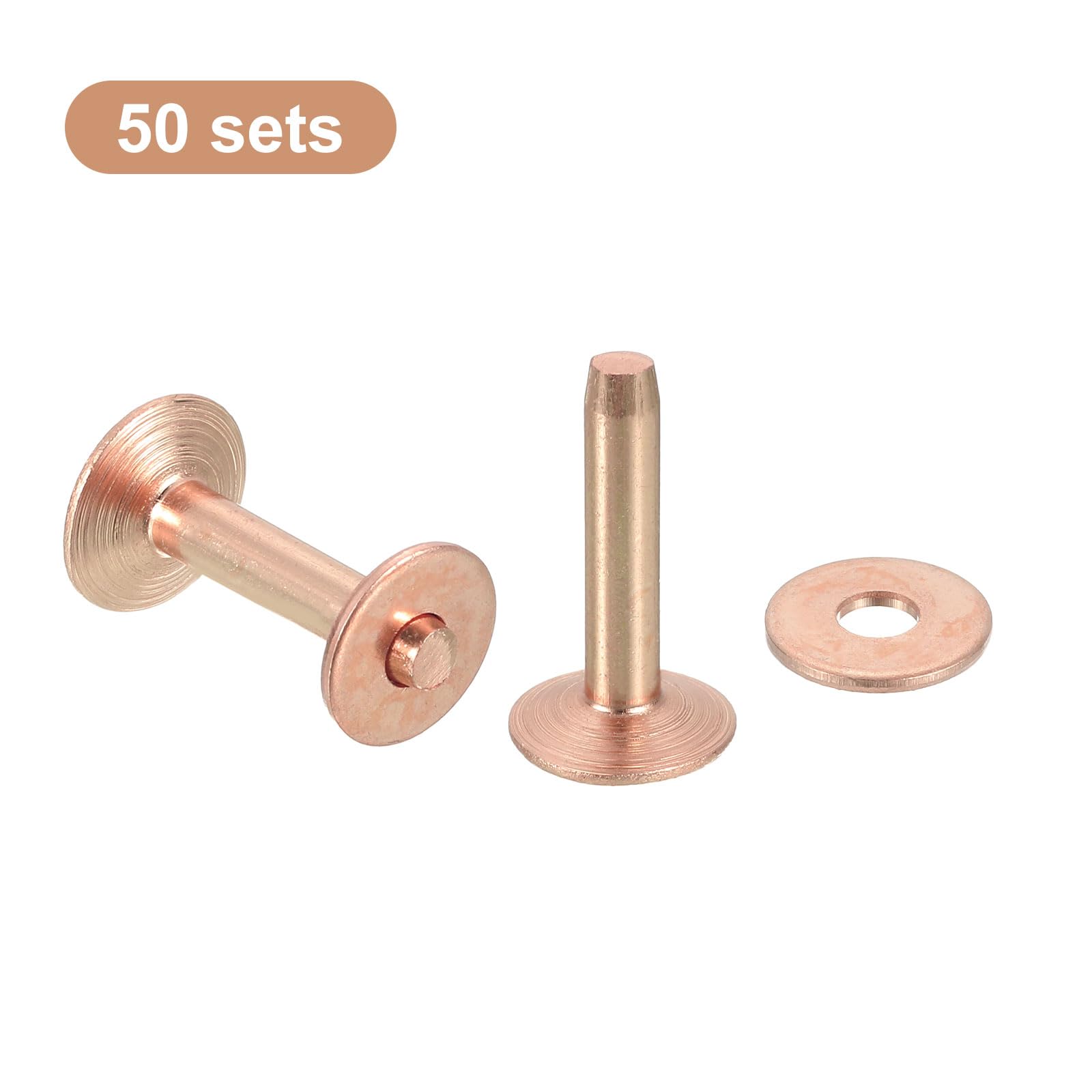 QUARKZMAN 50 Juegos De Remaches Y Arandelas De Cobre, 12x4x19mm Remaches De Cobre Sólidos Para Suministros De Manualidades De Cuero DIY, Tono Cobre