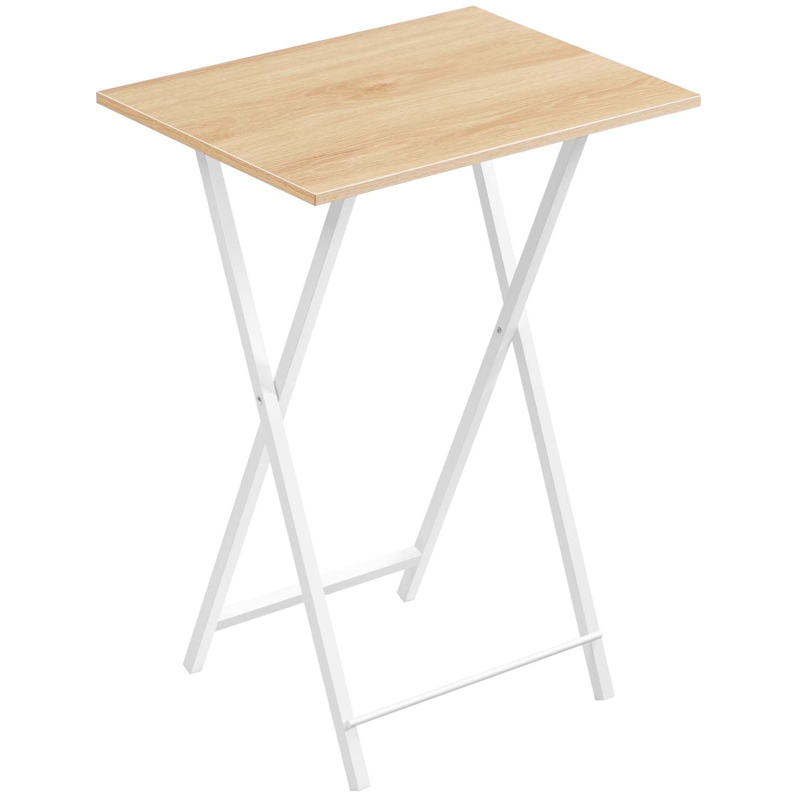 HOOBRO Beistelltisch, Klappbar Tablett Tisch, Sofatisch, TV Tray im Industriestil, Einfach Montierbar, Weiß und Holzfarbe EWN15BZ01