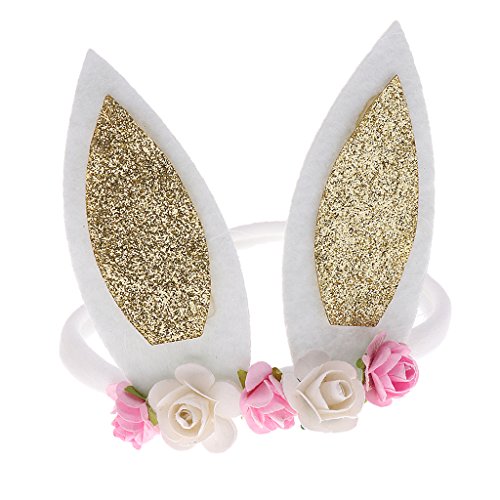 Preisvergleich Produktbild Gazechimp Baby Mädchen Blumen Stirnband Kopf Zubehör Hasenohren Haarband Kinder Elastisches Stirnbänder - Gold, wie beschrieben