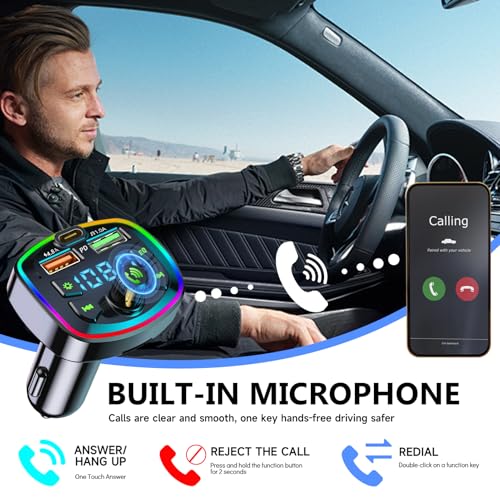Accesorios de coche Aux, transmisor FM Bluetooth para coche [PD18W+4.8A], Mechero Bluetooth 5.0, música, 2 puertos USB y 1 Type-C, llamada manos libres - imagen 5