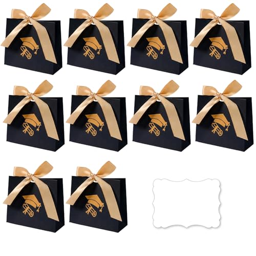 Rhivrillion Regalos Para Graduacion - 10 Bolsas Birrete Con Cinta Dorada 10 Tarjetas Manuscritas Graduation Cap Candy Cards, Caja De Regalo De Graduación Para Fiestas