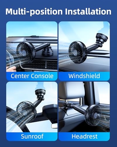 DICMKY Suction Cup Car Cooling Fan for Window Dashboard Backseat, 5000Mah Battery Powered Rechargeable USB Car Fans That Blow Cold Air, Cooler for Semi Truck Rv Van Tractor Cab Vehicles without Ac - image 2