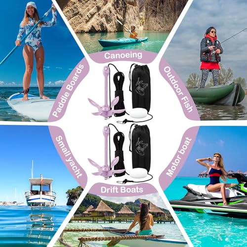 Image of Lounsweer 2 Pack 1.5 /3.5 lb Marine Kayak Anchor Kit Folding Grapnel Anchor Kit Boat Kayak Fishing Accessories for Small Boats Kayaks Canoe Paddle Boards