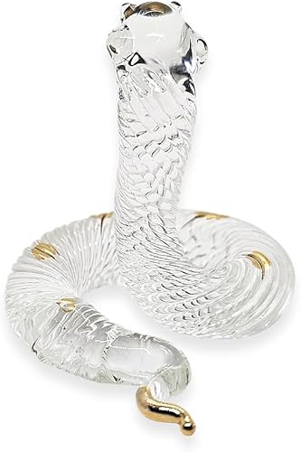 Miniatura 7 de Pequeña figura de serpiente de cristal con cabeza de elevación de oro transparente de 2 pulgadas de largo, arte de animales coleccionables,