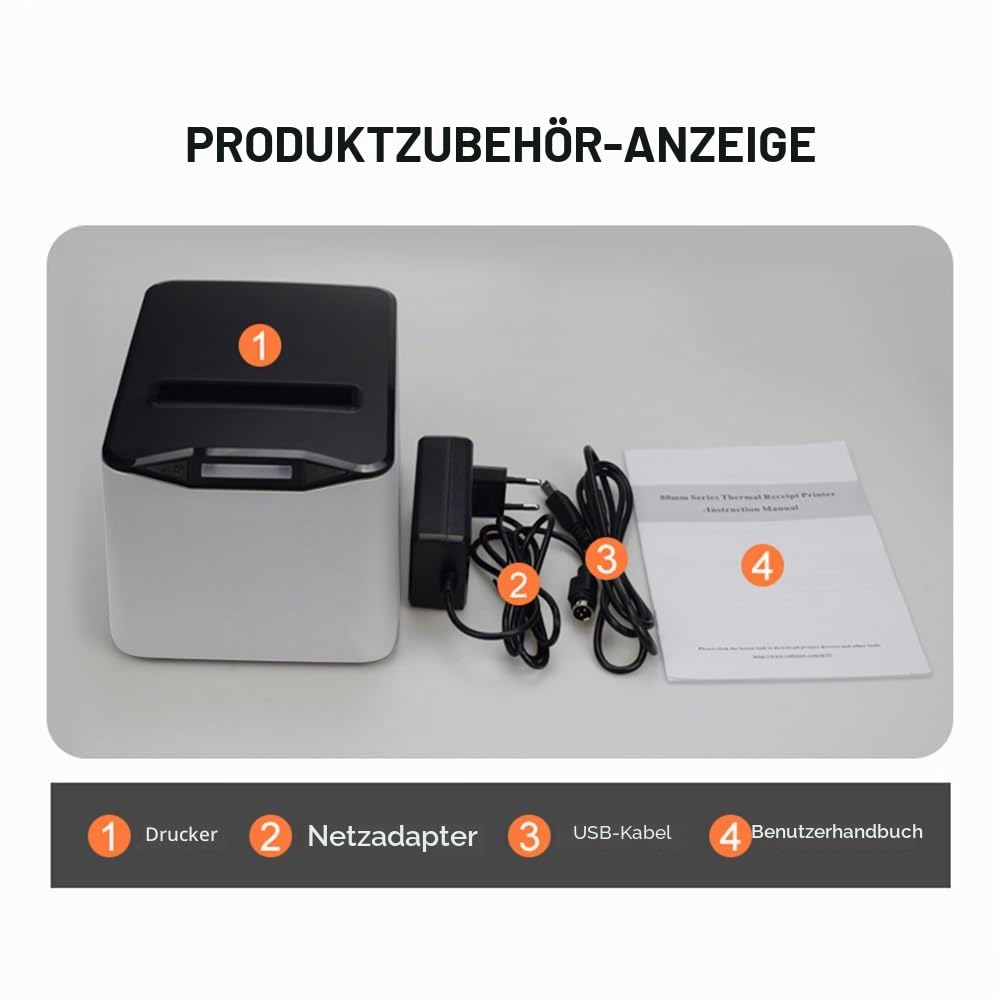 Bisofice Thermodrucker Bondrucker 80mm, Belegdrucker mit ESC/POS, Quittungsdrucker unterstützt Automatisches Schneiden (220 mm/s, USB + Ethernet-Anschluss)