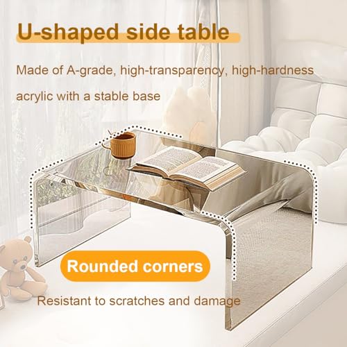 Mesa auxiliar de acrílico en forma de C transparete gris de 65cm para bandeja de sofá 5