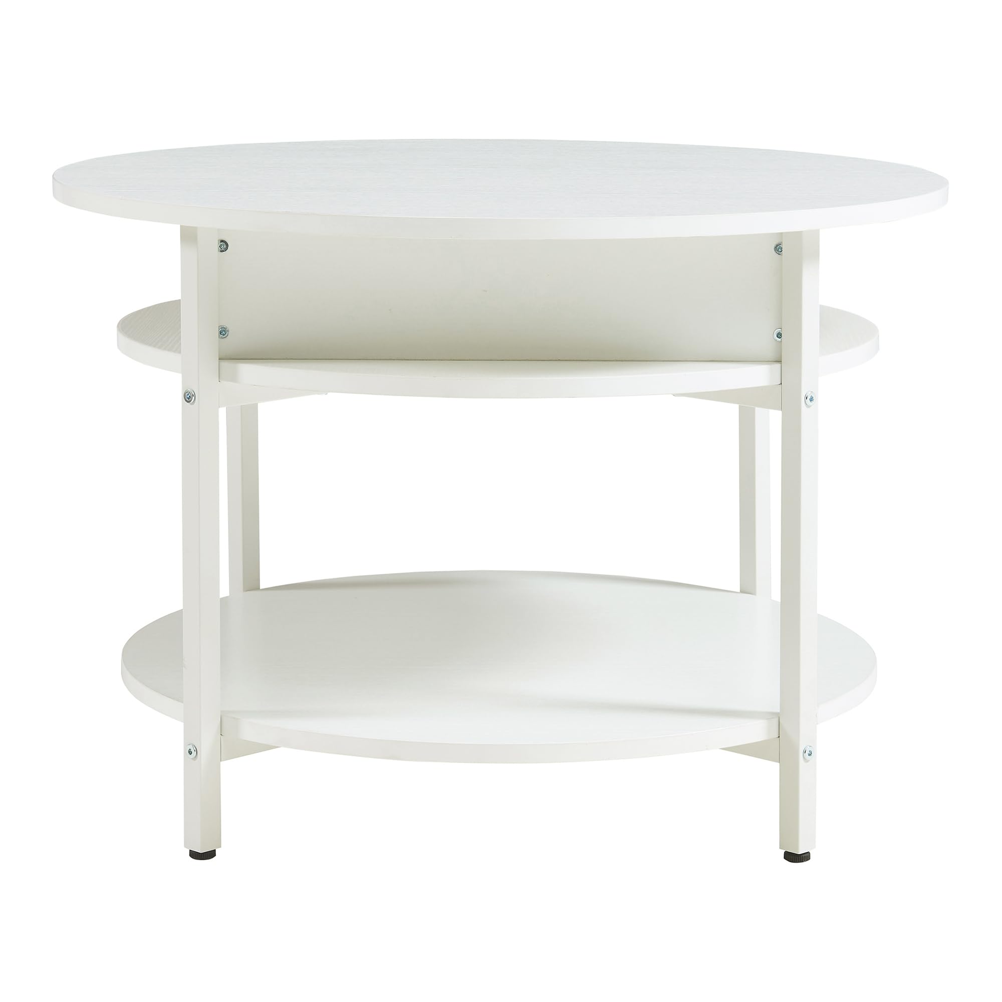 [en.casa] Couchtisch mit Hebeplatte rund Kandas Wohnzimmertisch mit Stauraum Ø70 x 49 cm Kleiner Tisch erhöhbar mit Metallgestell in Weiß