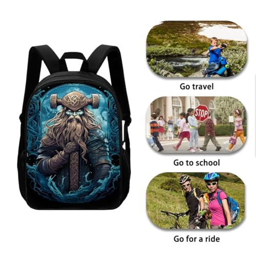 ENLACHIC Kids School Backpack Cool 3D Viking Odin Wotan Print Teens Girls Boys Bookbag College Laptop Travel Daypack for Women Men3
