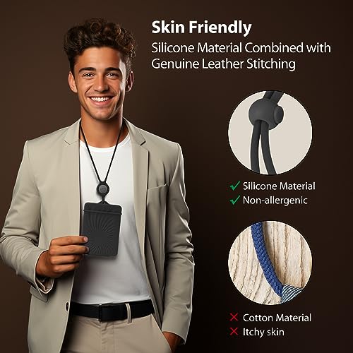 BONE Lanyard Passport Holder, Passport Cover with Travel Gadget Set & Card Slots, Duel-Sided Passport Wallet with Leather & Premium Silicone (Black - Lanyard)2