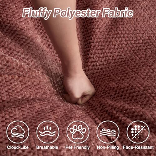 Image of 54 inch Round Chaise Lounge with Ottoman Big Bean Bag Round Sofa Bed Oversized Round Couch Boneless Reading Chair Comfy Plush Chenille Large Chaise Chair for Living Room, Apartment, Pink