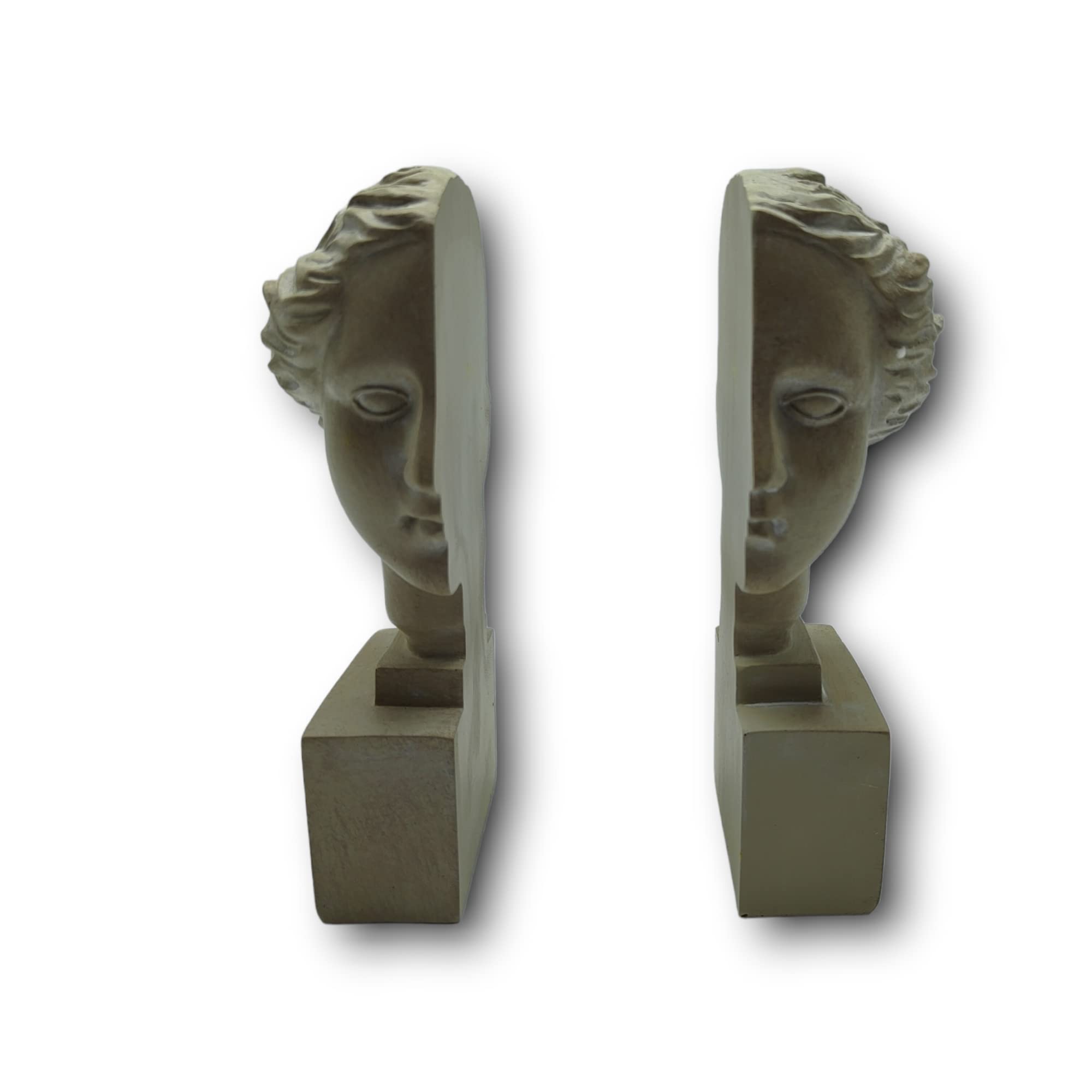 Set 2 Serre-Livres Décoratif Buste Grec Tête Romaine Femme Résine Blanche Cassée Elégant 21 cm