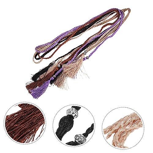 5pcs Women Woven Waist Belts with Tassel Decoration Hand Knitted Braided Rope for Skirts Pants Dresses Multi Color Including Light Purple Apricot Black Dark Khaki4