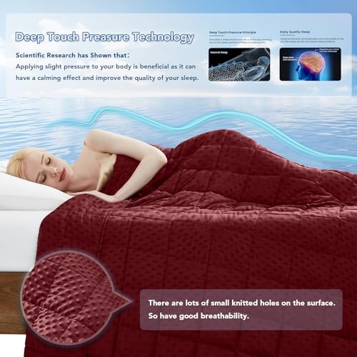 Topcee Weighted Blanket for Adults (20lbs 60"x80"), Minky Dots Heavy Blanket for Woman, Man Sleeping, Soft, Cozy and Cooling Weighted Throw Blankets, Machine Washable, Burgundy
