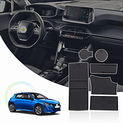 Ruiya Compatible avec 2020 2021 2022 Peugeot 208 e-208 Tapis de Console Centrale en Caoutchouc, 208 Tapis pour Porte-gobelet Accoudoir Couture de Porte Antidérapant Tapis e-208 208 Accessoire Cover