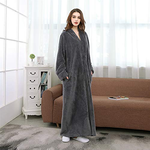 BIFINI Unisex Luxury Sherpa Bathrobe Full Length Zip Up Housecoat Sleepwear3