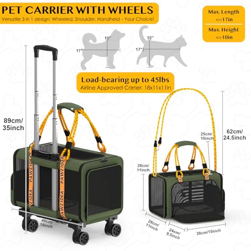 Pawzidea Expandable Pet Carrier With Wheels, 18X11X11 Tsa Airline Approved Cat Carrier W/Id Card For 2 Cats thumb #5