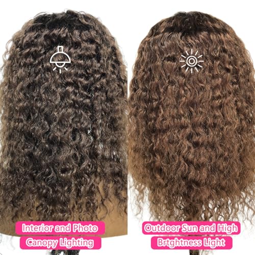 Image of Chocolate Brown Deep Wave Headband Wig Human Hair Curly for Women 16 Inch | #4 Colored, Glueless, 150% Density, None Lace Front, Brazilian Virgin, Machine Made