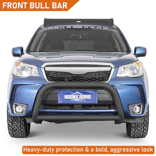Image of Hooke Road 14-18 Forester Tubular Bull Bar Front Bumper Guard for Subaru Forester 2014 2015 2016 2017 2018, Offroad Heavy Duty Steel Rally Push Bar with 2 Light Mounts, Bolt-on Installation