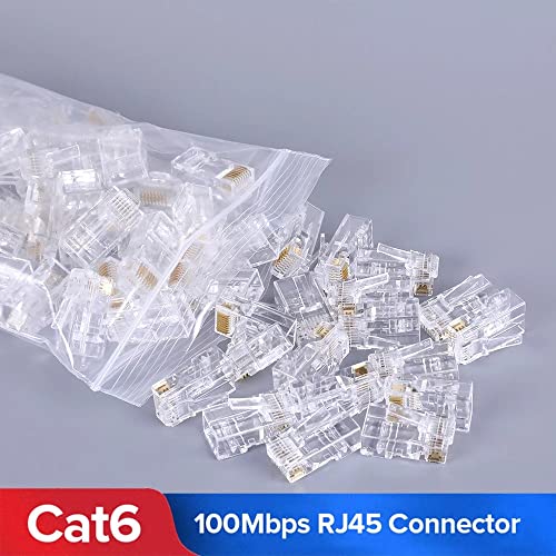 Embouts RJ45 Cat6, Gtek Canada 100-Pack Connecteur Cat 6, Connecteur RJ45 Cat6/Cat5e, Connecteurs de câble Ethernet Crimp UTP pour fil solide et câble standard, Transparent