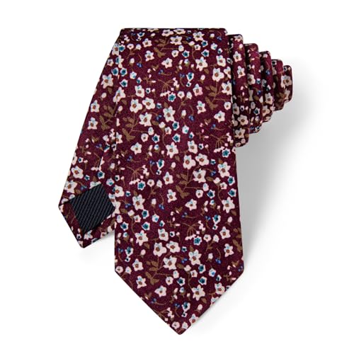 Image of YourTies Cotton Floral Tie for Men 2.5 inch Printed Skinny Necktie Pocket Square Tie Clip Set Flower Wedding Party Groom